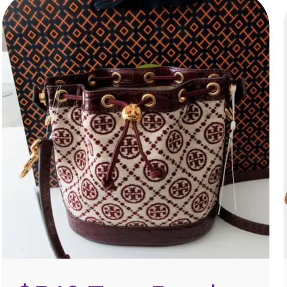 Tory Burch Garnet and Cream Chenille Bucket Bag - Picture 8 of 8